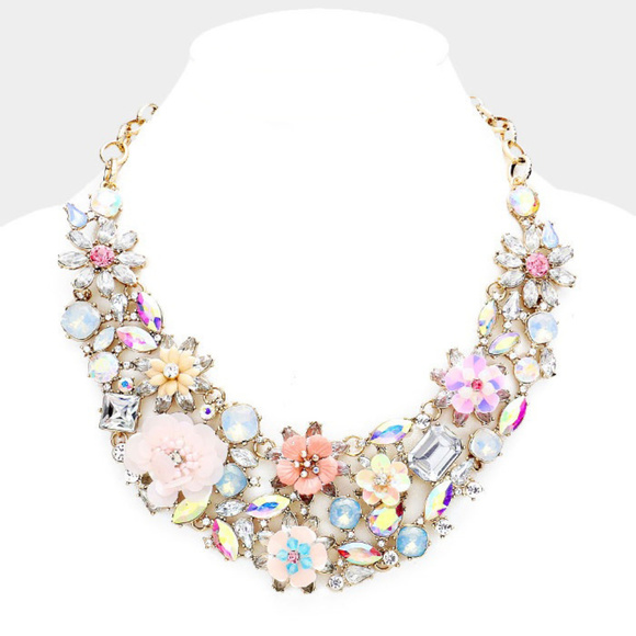 Jewelry - Floral Crystal Stone Statement Bib Necklace